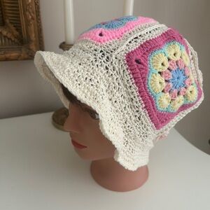 Granny Squares Crochet Hat made of cotton.